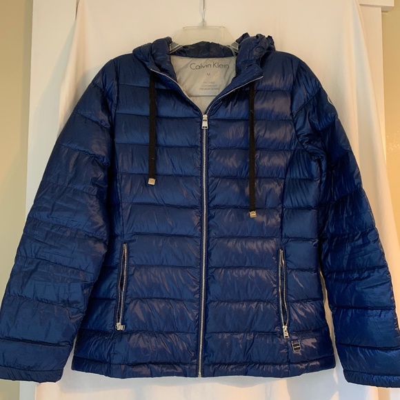 Calvin Klein royal blue packable lightweight down filled hooded jacket - Picture 1 of 7